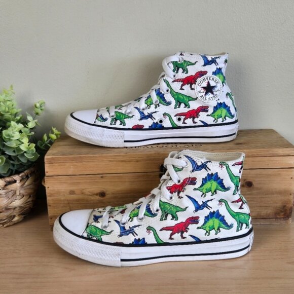 CTAS 4 Hi Top Dinosaurs White Canvas Lace Up Converse Sneakers Shoes Kids - Picture 2 of 14